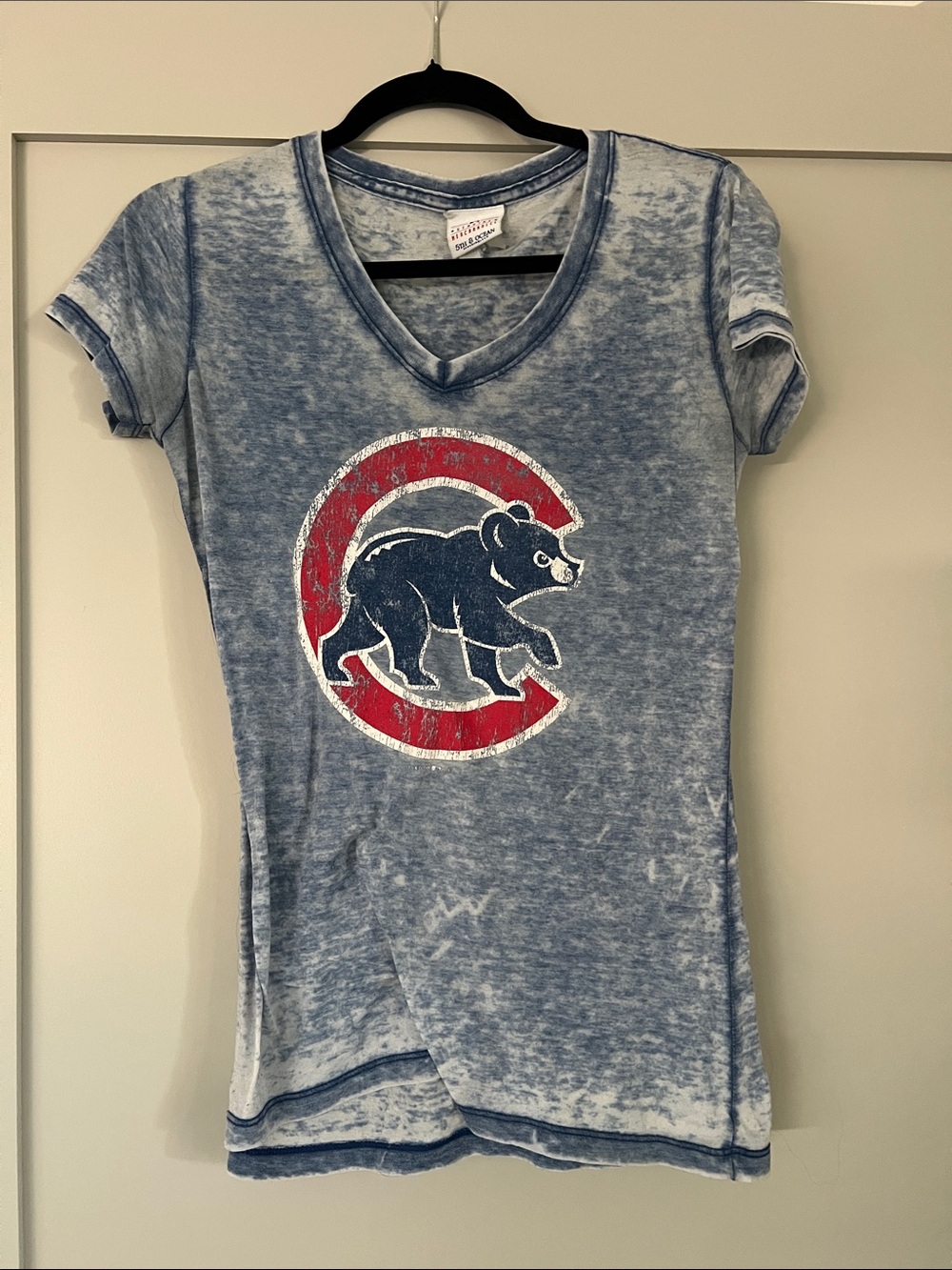 Distressed Blue Chicago Cubs V-Neck Graphic Tee
